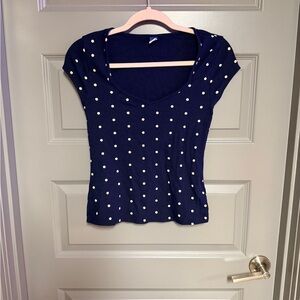 Old Navy Navy Blue Polka Dot Short Sleeve Top